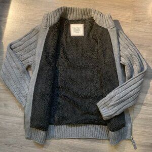 WIND RIVER Sweater Cardigan, NWOT! Cable Knit, Sherpa Lined, Wool/Cotton/Acr, M